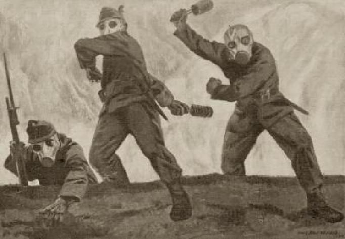 Typisch für den modernen Krieg sind Gasmasken