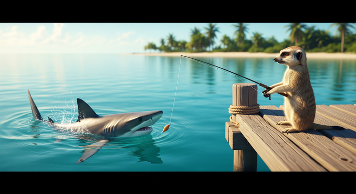 Erdmännchen fischt Hai