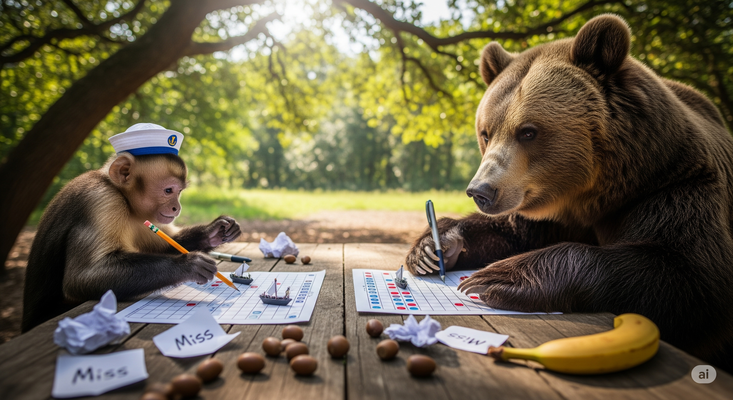 Affe und Bär spielen "Schiffe versenken"